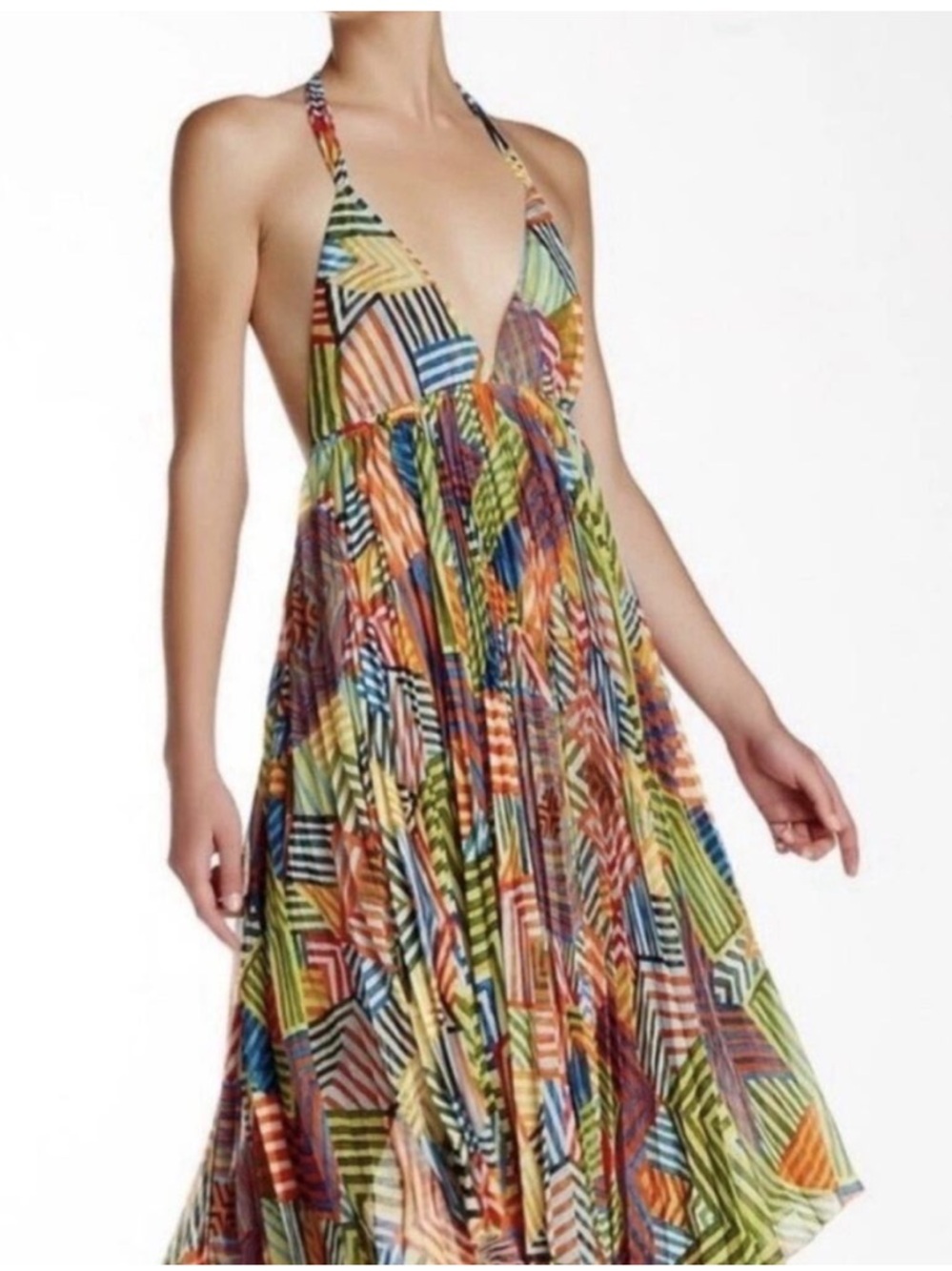 Alice + Olivia Multicolor Geometric Backless Halter Maxi Dress